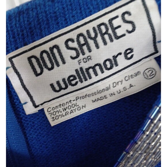 VINTAGE DON SAYERS For WELLMORE Blue Beaded 3D Bows On Sleeves SWEATER DRESS 12 - Picture 7 of 13